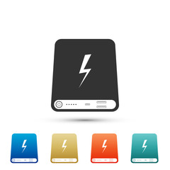 Power bank icon isolated on white background. Portable charging device. Set elements in colored icons. Flat design. Vector Illustration