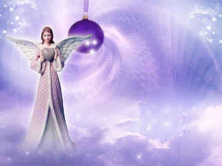 Winter angel archangel over beautiful winter christmas backgrund with copy space 
