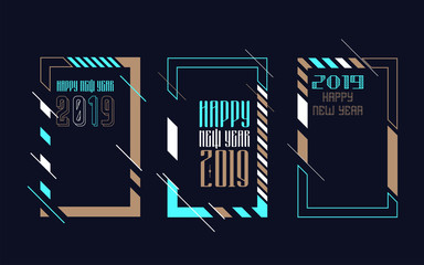 Vector vertical background frame for text Modern Art graphics for hipsters. Happy New Year 2019 design elements 