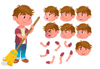 Boy, Child, Kid, Teen Vector. Expression. Lifestyle, Friendly. Face Emotions, Various Gestures. Animation Creation Set. Isolated Flat Cartoon Character Illustration
