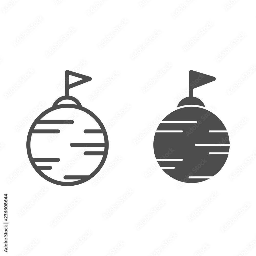 Poster planet with flag line and glyph icon. open planet vector illustration isolated on white. astronomy o