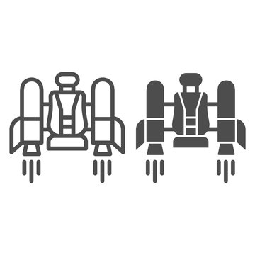 Jetpack Line And Glyph Icon. Jetpack With A Chair Vector Illustration Isolated On White. Future Technology Outline Style Design, Designed For Web And App. Eps 10.