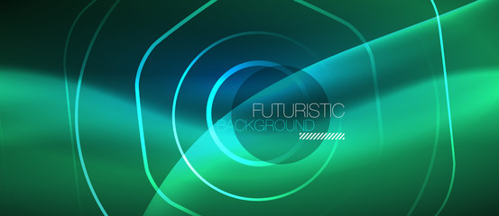 Neon glowing lines, magic energy space blue light concept, abstract background wallpaper design