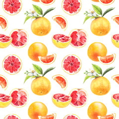 Grapefruit cut hand draw seamless watercolor pattern.