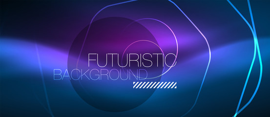 Neon glowing lines, magic energy space blue light concept, abstract background wallpaper design