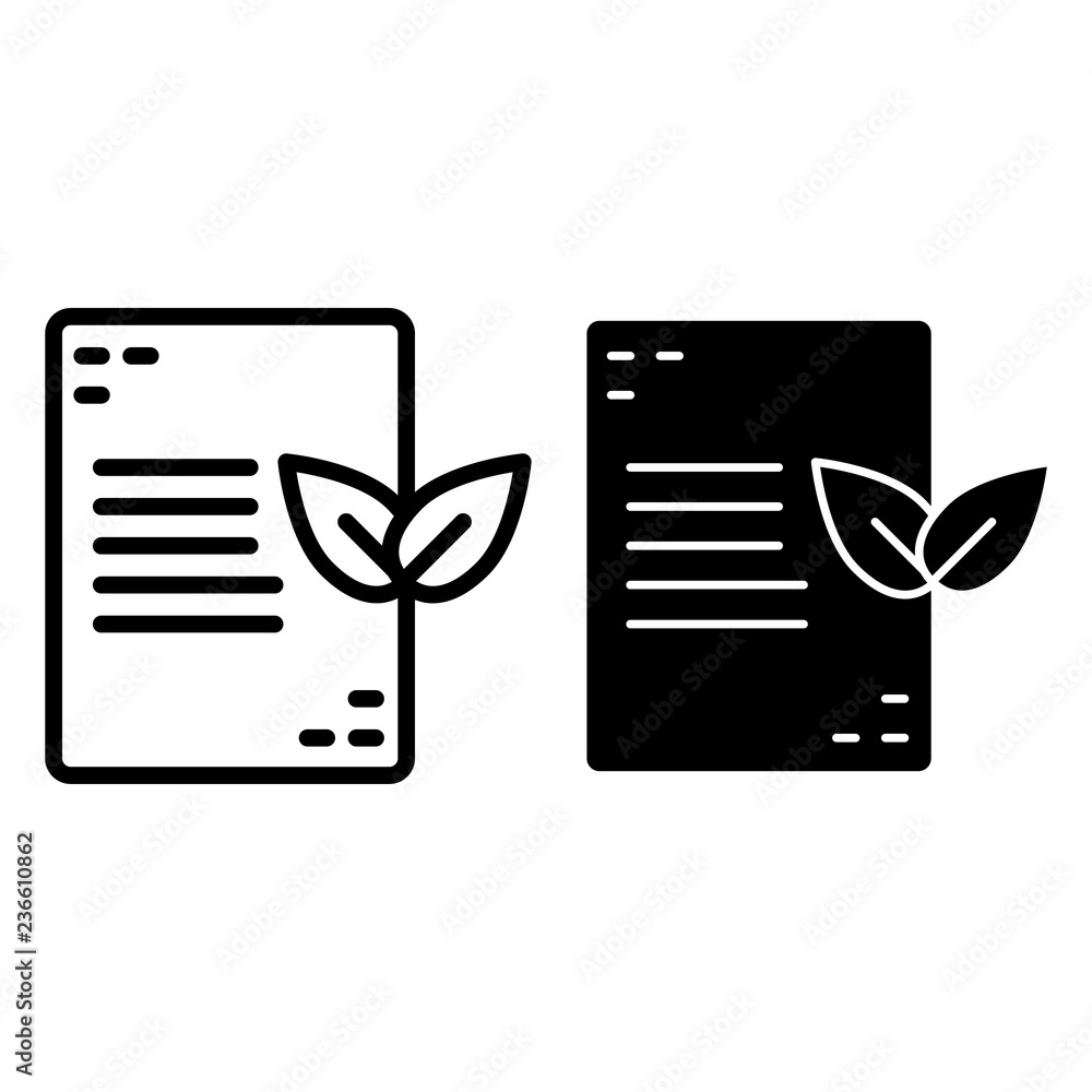 Poster leaf and file line and glyph icon. eco document vector illustration isolated on white. paper and lea