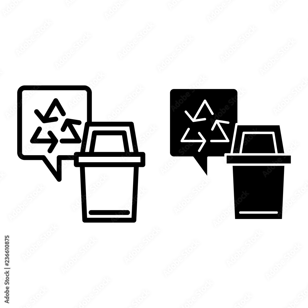 Poster recycle bin line and glyph icon. garbage container with recycling sign vector illustration isolated 