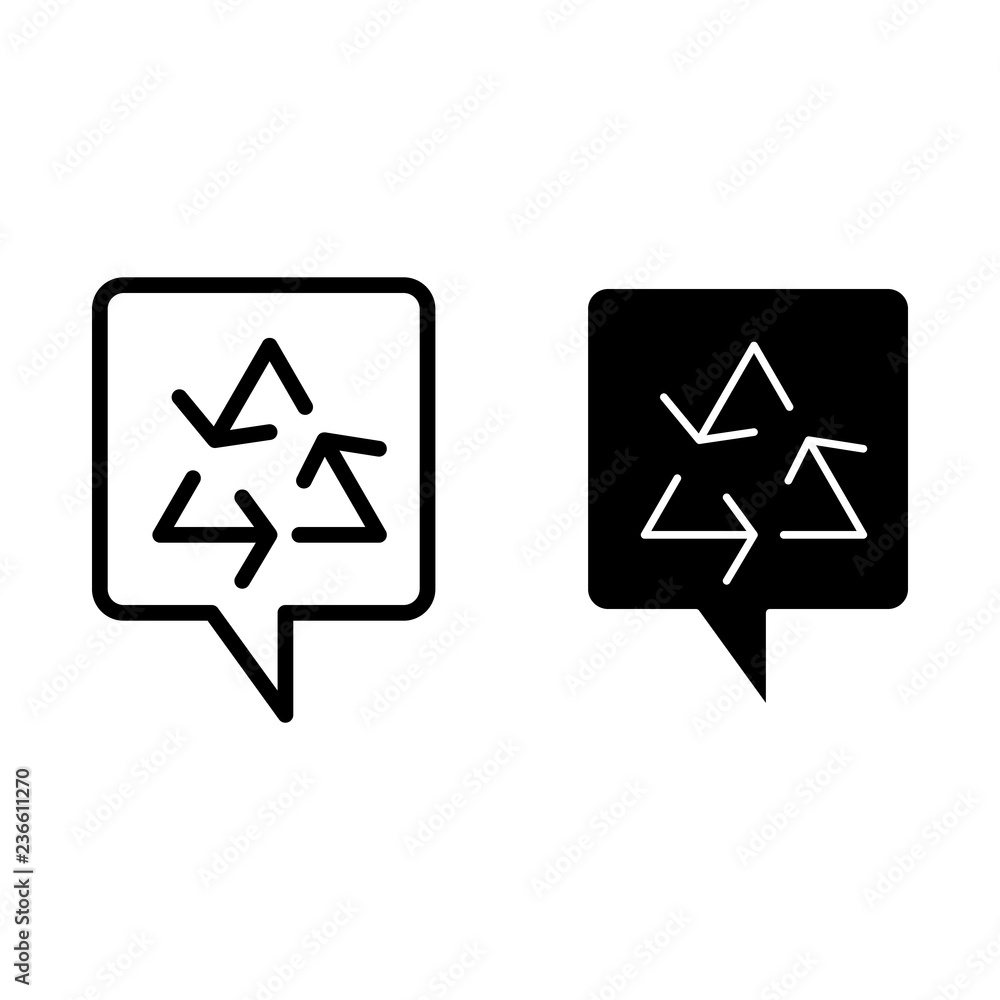 Poster speech bubble and recycle symbol line and glyph icon. eco sign in speech bubble vector illustration 