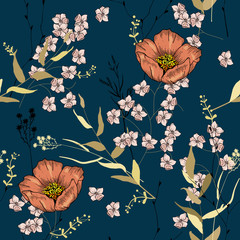 Vintage background. Wallpaper.  Hand drawn. Vector illustration. Trendy floral pattern. Isolated seamless pattern. - 236611402