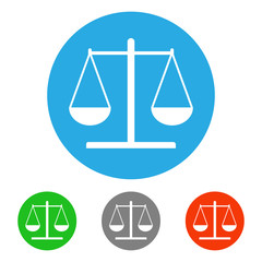 Scales of justice in circle. Law symbol. Icon set. Vector.
