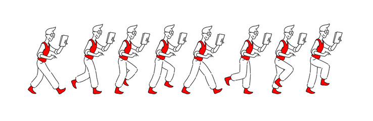 Young man. Vector. Poses for animation in profile. Character is isolated on a white background. Vintage retro style. Cartoon drawn outline.