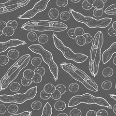 Soy. Plant. Fruit, pod. Background, wallpaper, seamless, texture. Gray background, white image.