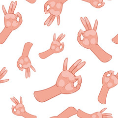 Pattern depicting illustrations of the human hand in victory gesture. Seamlessly Repeatable.