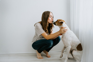 Girl with Dog at home