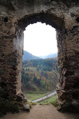 Gate in ruins of Starhrad castle in Žilina region, Slovakia