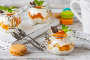 Trifle with apricot jam and cream