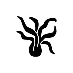 Black & white vector illustration of air plant bulb with leaves. Flat icon of tillandsia home plant. Isolated object