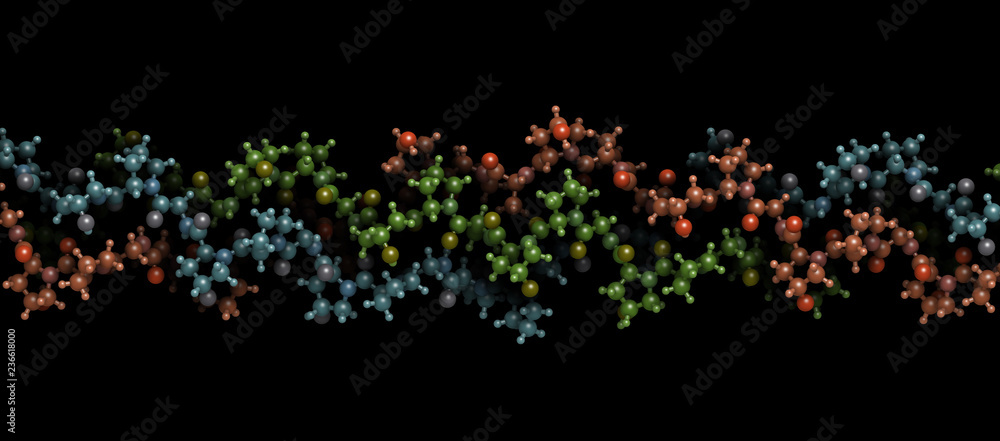 Wall mural collagen model protein, chemical structure. essential component of skin, bone, hair, connective tiss