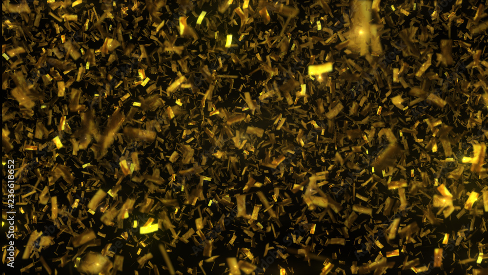 Canvas Prints golden confetti fall on black background. party shiny rain. grainy abstract texture design element. 
