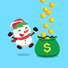 Vector cartoon christmas snowman earning money