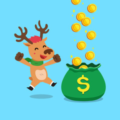 Vector cartoon christmas reindeer earning money