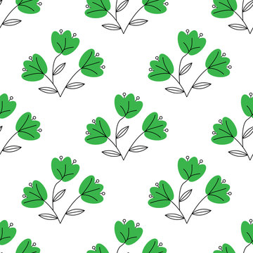 Vector illustration. leaf of plant or flower or branch isolated on white. Decor floral plant element. Seamless flower pattern.
