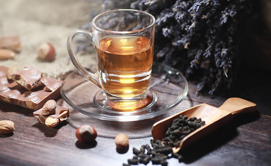 Brewed tea on a serving table