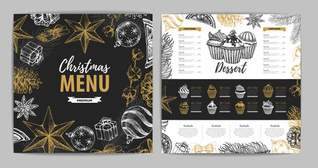 Hand drawing Christmas holiday menu design. Restaurant menu