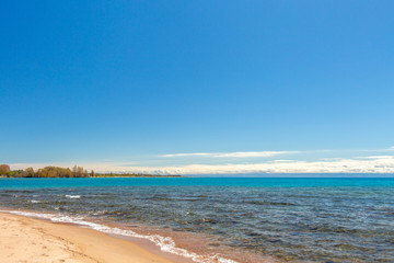 Beautiful landscape, Issyk-Kul lake, Bosteri, Kyrgyzstan
