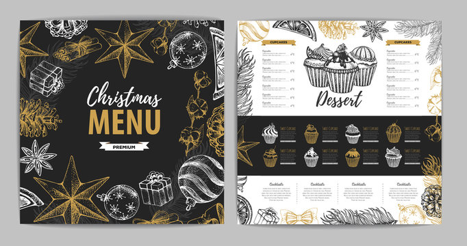 Hand drawing Christmas holiday menu design. Restaurant menu