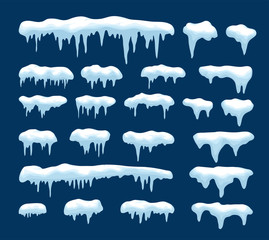 vector collection of icicles and snow - obrazy, fototapety, plakaty