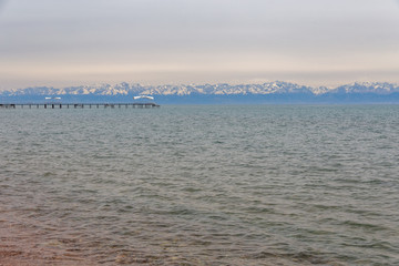 Fototapeta premium Beautiful landscape, Issyk-Kul lake, Bosteri, Kyrgyzstan