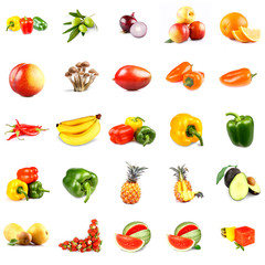 Fruits and vegetables collage, isolated