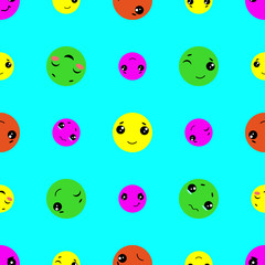 Seamless pattern of smiles. Kawai smiles with different emotions.