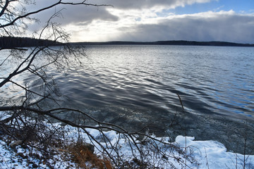 Natural monument-lake Uvildy in November before snowfall, Southern Urals, Chelyabinsk region, Russia