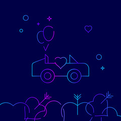 Wedding Carriage Vector Line Icon. Wedding Car, Cabrio Gradient Symbol, Pictogram, Sign. Dark Blue Background. Light Abstract Geometric Background. Related Bottom Border