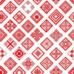 Red ethnic Slavic pattern on white background