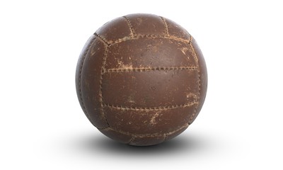 3D illustration of brown leather traditional volleyball on white background
