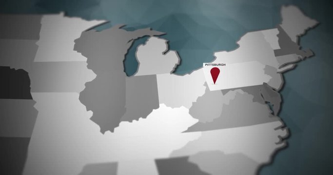 Modern United States motion graphics map - Pittsburgh Pin Location Animation
