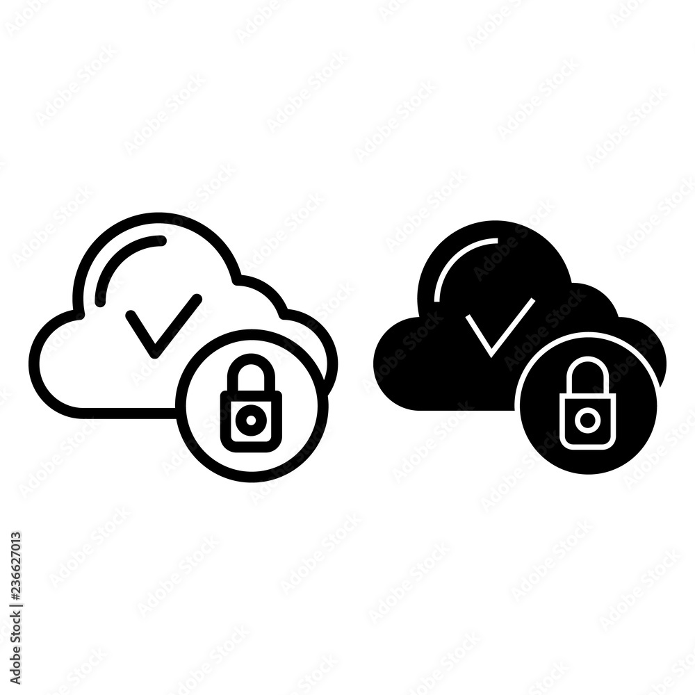 Poster cloud computing with check line and glyph icon. cloud security vector illustration isolated on white