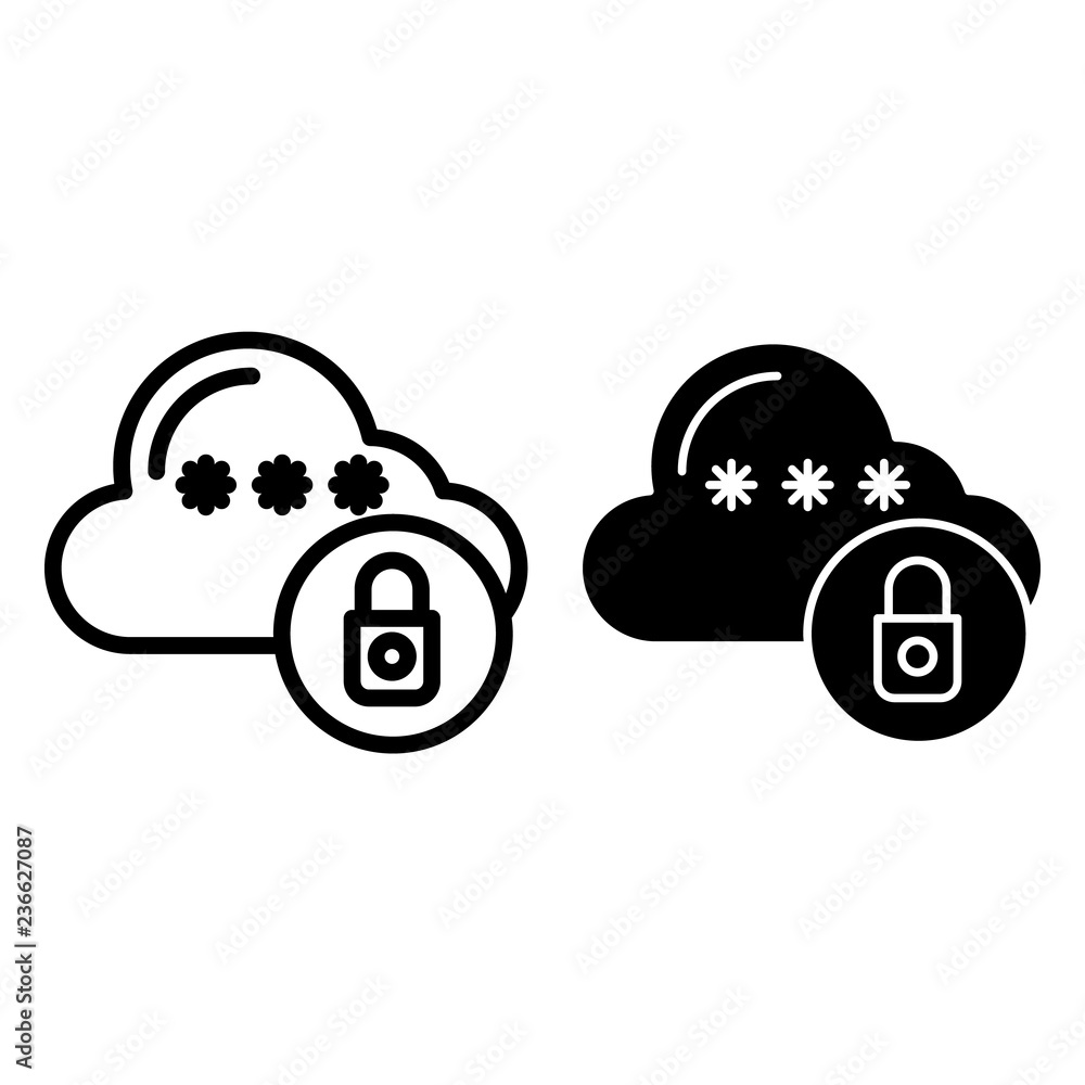 Poster locked cloud line and glyph icon. cloud with padlock vector illustration isolated on white. data pro