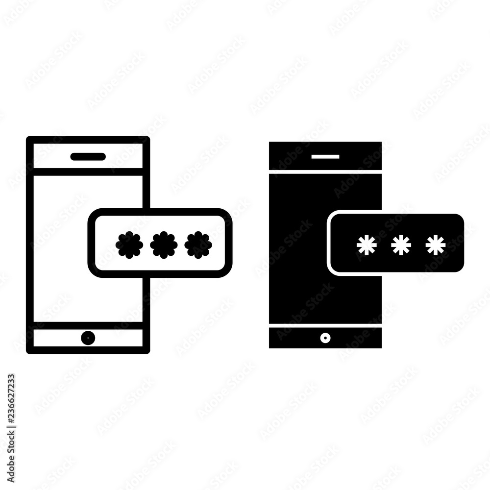 Poster mobile chat line and glyph icon. speech bubble on smartphone vector illustration isolated on white. 