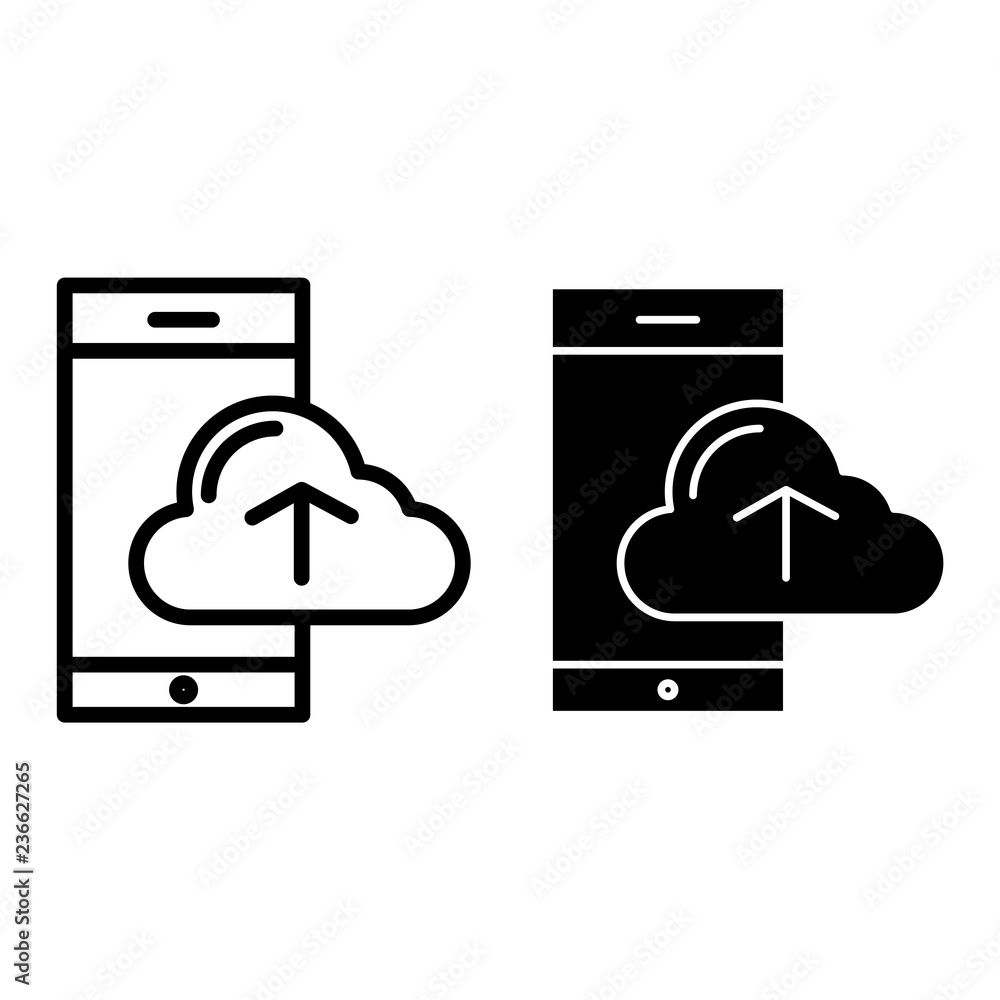 Poster smartphone and magnifying search thin line icon. search contact on smartphone vector illustration is