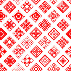 Red ethnic Slavic pattern on white background