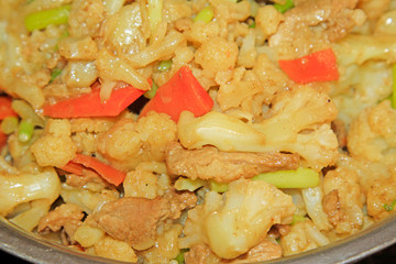 Chinese style dishes cauliflower Fried meat