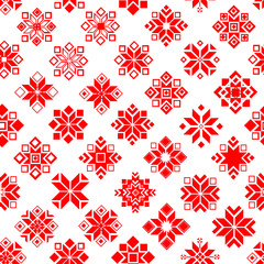 Fototapeta na wymiar Red ethnic Slavic pattern on white background