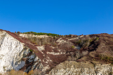 Looking up at chalk cliffs in Lewes, on a sunny winters day