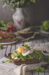 Homemade avocado poached egg sandwich