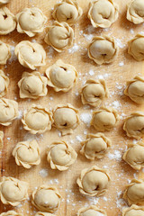 Raw meat pelmeni, ravioli, dumplings