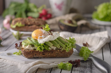 Homemade avocado poached egg sandwich